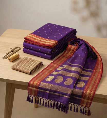 Sutriti The Majestic Amethyst: Royal Blue Soft Silk Saree with Contrast Red Zari Border