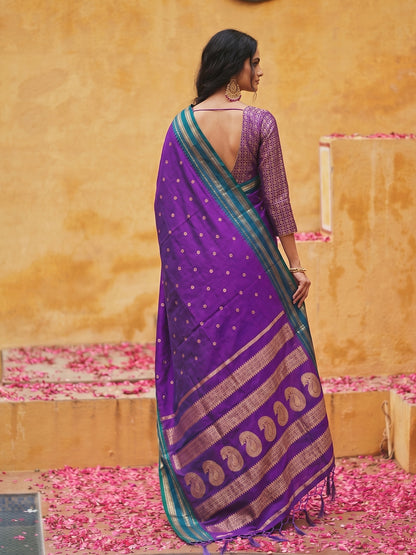 Sutriti The Violet Soft Silk Saree with Contrast Green Zari Border