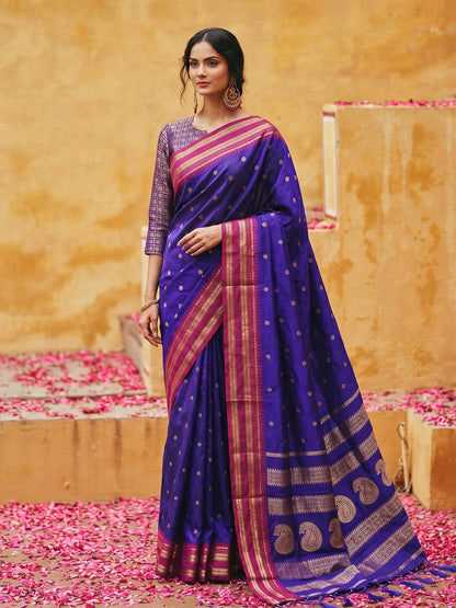 Sutriti The Blue Soft Silk Saree with Contrast Red Zari Border