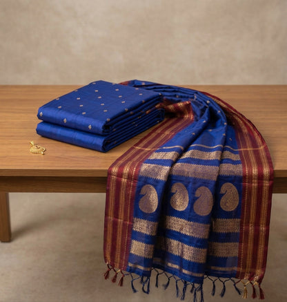 Sutriti The Blue Soft Silk Saree with Contrast Red Zari Border