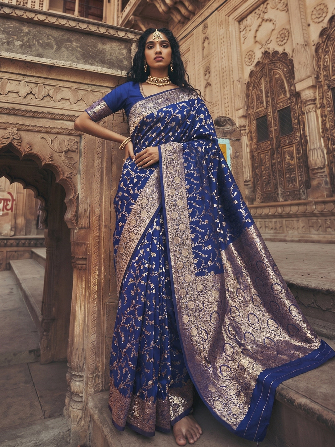 Sutriti Elegant Navy Blue Soft Silk Saree for Women Festive Wedding Party Wear