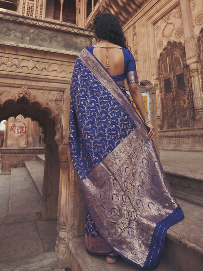 Sutriti Elegant Navy Blue Soft Silk Saree for Women Festive Wedding Party Wear