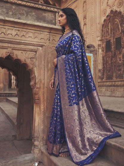 Sutriti Elegant Navy Blue Soft Silk Saree for Women Festive Wedding Party Wear