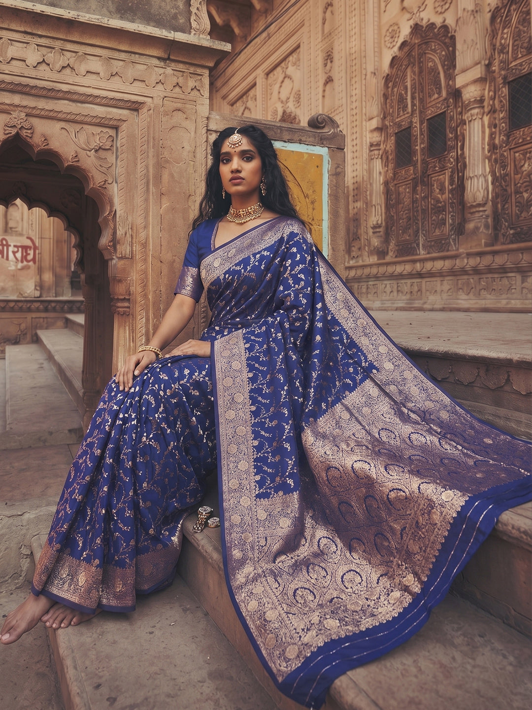 Sutriti Elegant Navy Blue Soft Silk Saree for Women Festive Wedding Party Wear