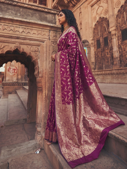 Sutriti Exclusive Wine Soft Silk Saree for Women Festive Wedding Traditional Wear