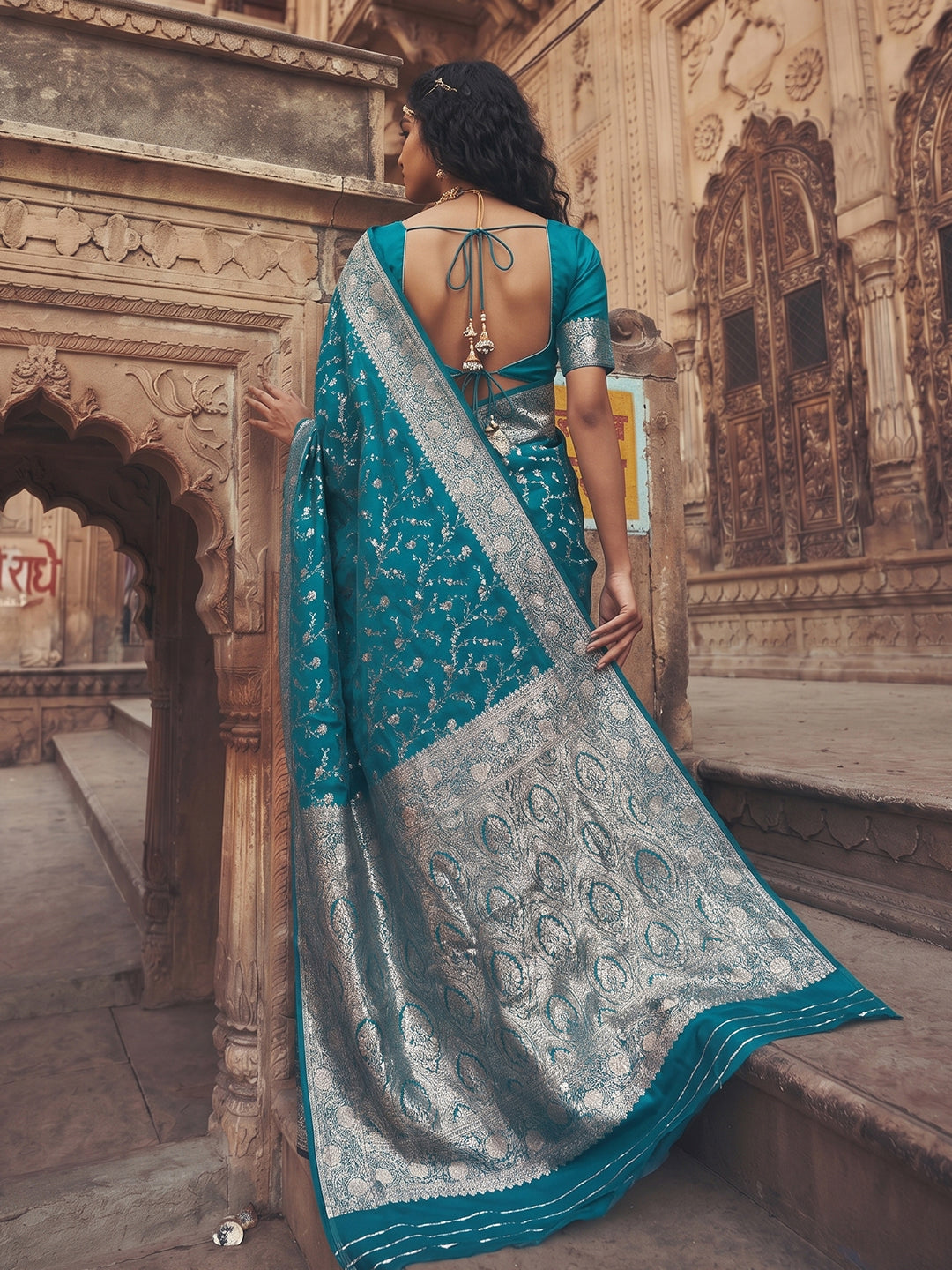 Sutriti Luxurious Teal Blue Soft Silk Saree for Women Festive Wedding Party Wear