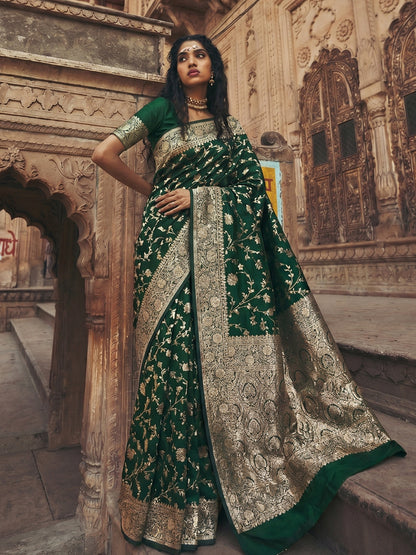 Sutriti Elegant Dark Green Soft Silk Saree for Women Festive Wedding Ethnic Wear