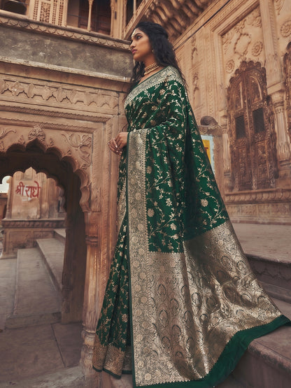 Sutriti Elegant Dark Green Soft Silk Saree for Women Festive Wedding Ethnic Wear