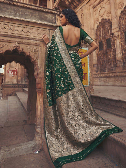 Sutriti Elegant Dark Green Soft Silk Saree for Women Festive Wedding Ethnic Wear