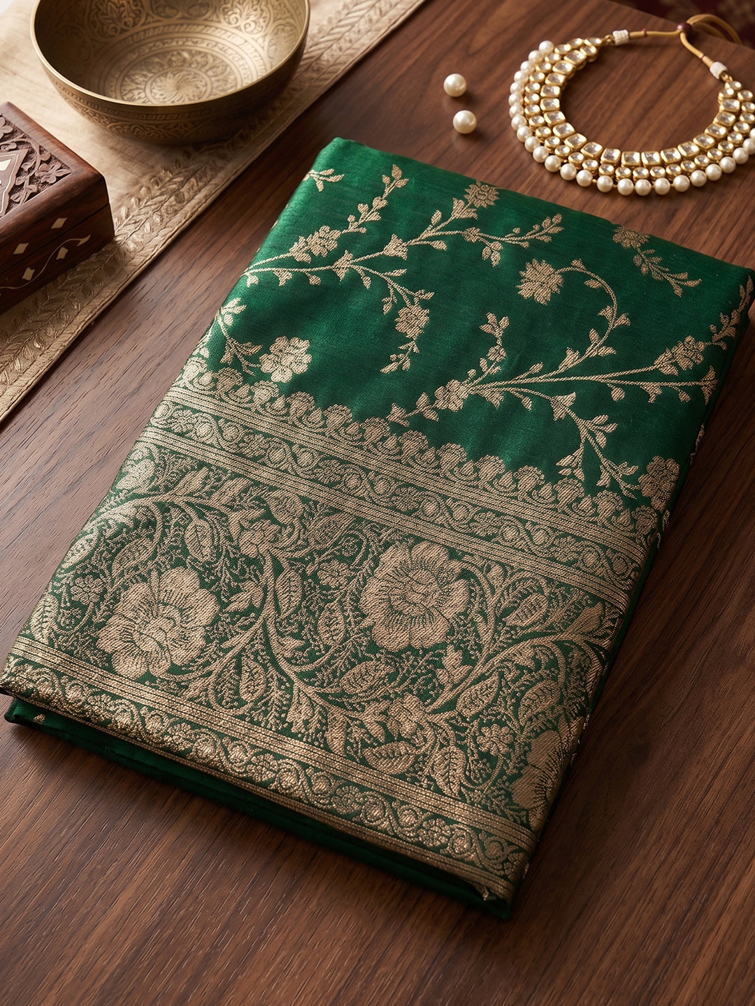 Sutriti Elegant Dark Green Soft Silk Saree for Women Festive Wedding Ethnic Wear