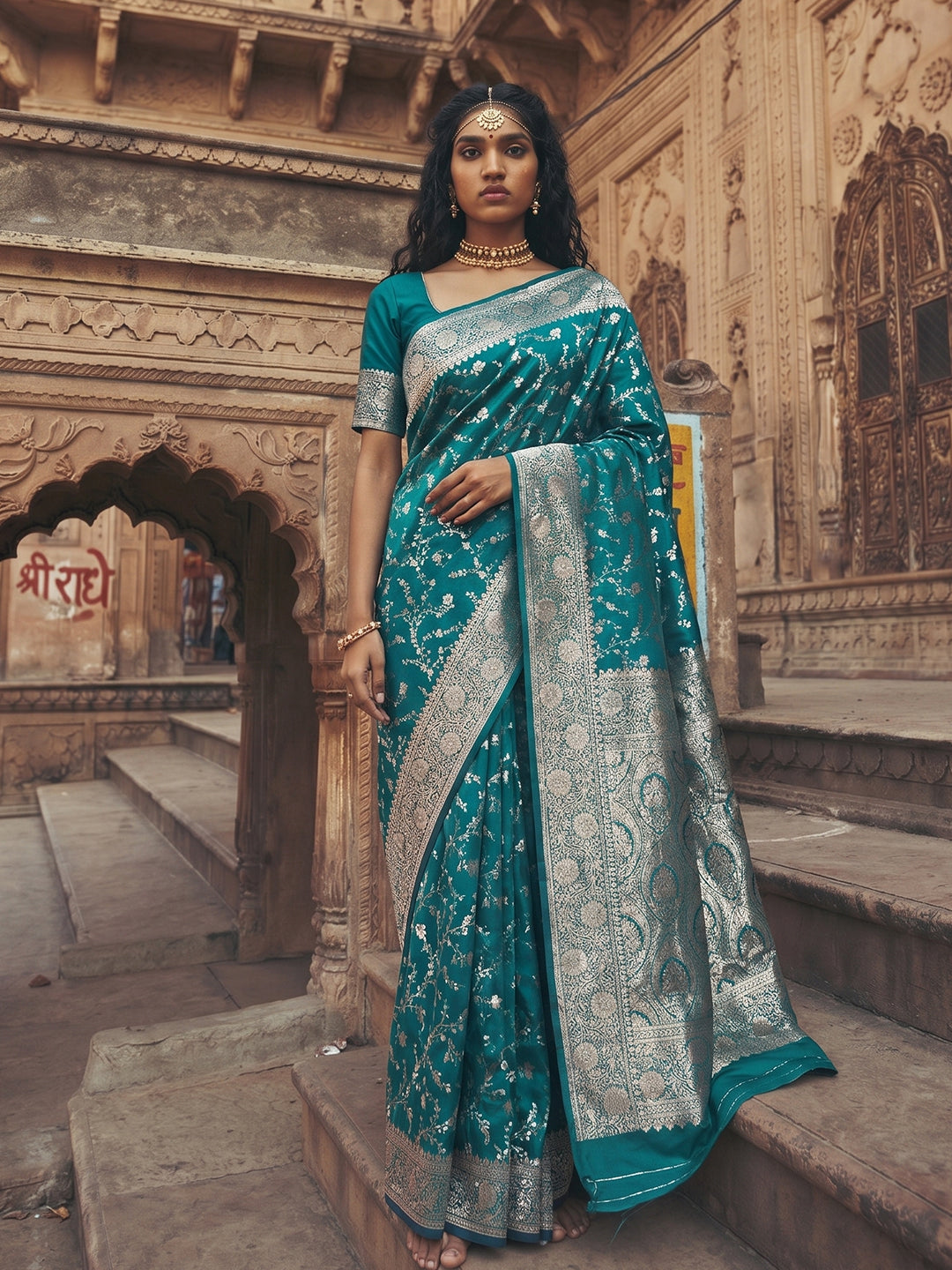 Sutriti Exclusive Teal Green Soft Silk Saree for Women Festive Wedding Party Wear