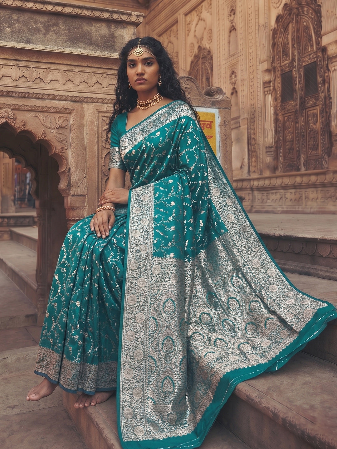 Sutriti Exclusive Teal Green Soft Silk Saree for Women Festive Wedding Party Wear