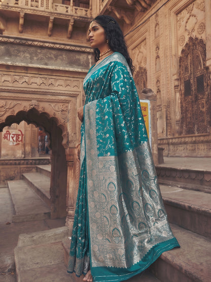 Sutriti Exclusive Teal Green Soft Silk Saree for Women Festive Wedding Party Wear