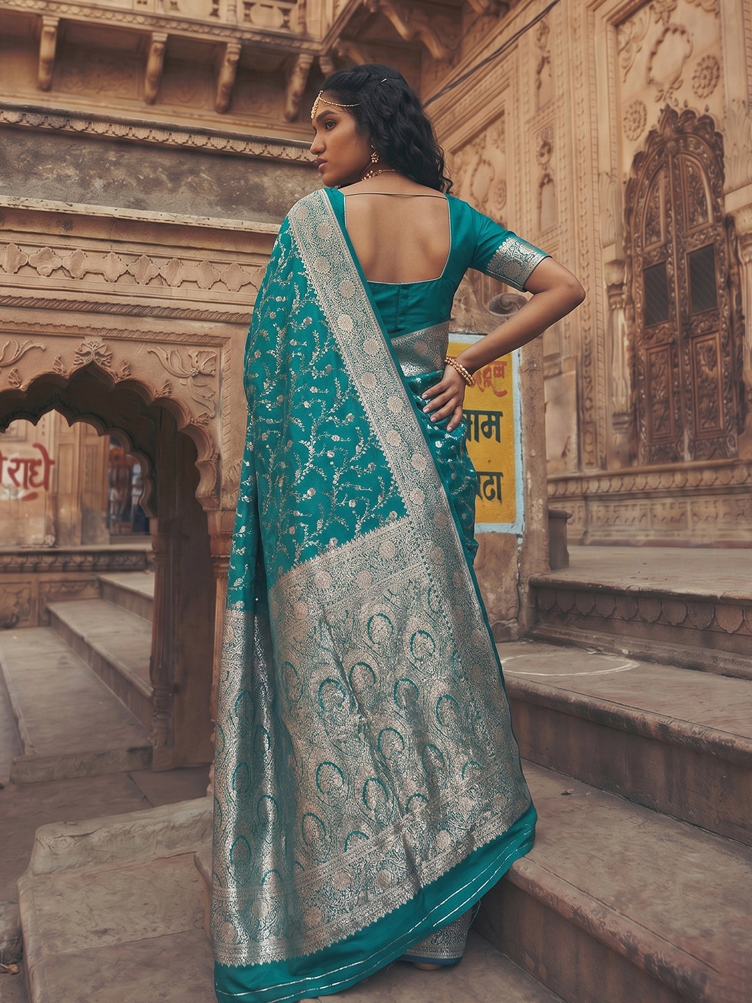 Sutriti Exclusive Teal Green Soft Silk Saree for Women Festive Wedding Party Wear