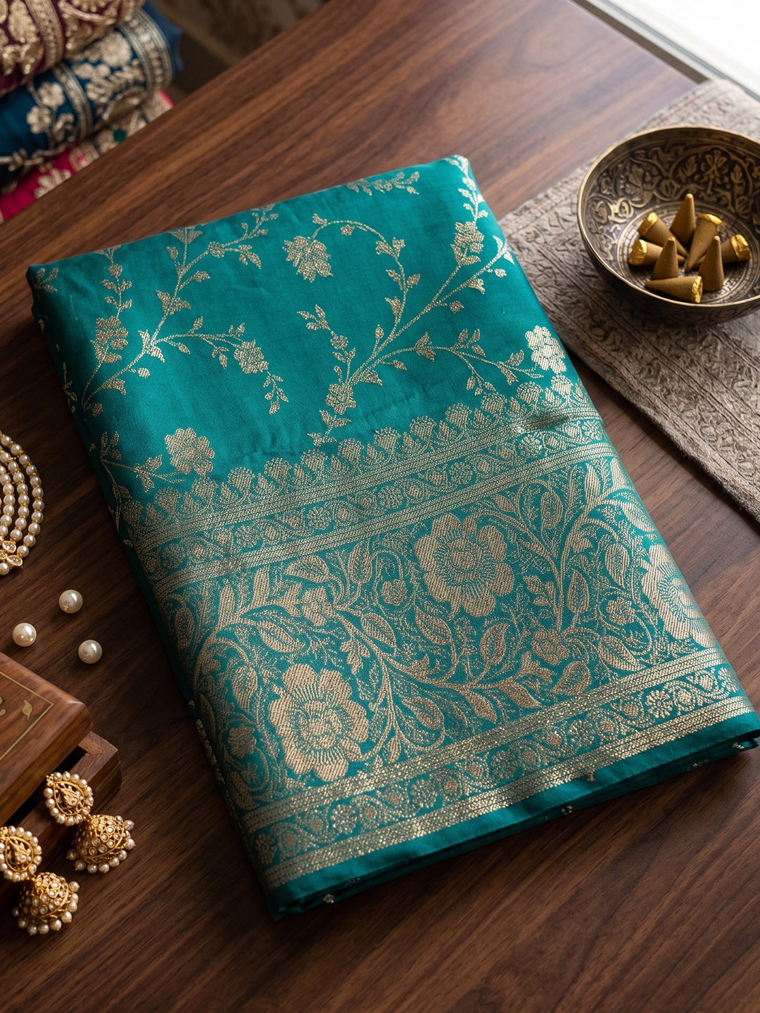 Sutriti Exclusive Teal Green Soft Silk Saree for Women Festive Wedding Party Wear