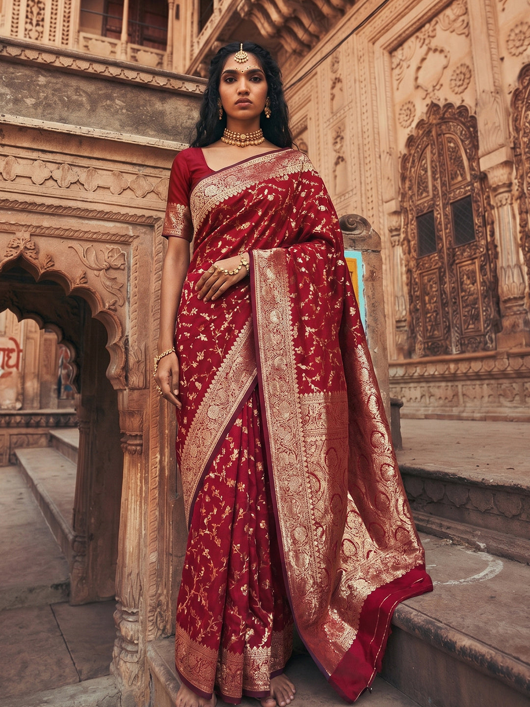Sutriti Luxurious Maroon Soft Silk Saree for Women Festive Wedding Traditional Wear