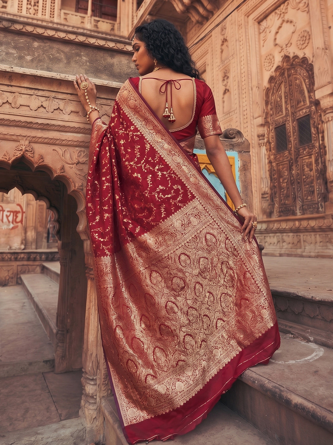 Sutriti Luxurious Maroon Soft Silk Saree for Women Festive Wedding Traditional Wear