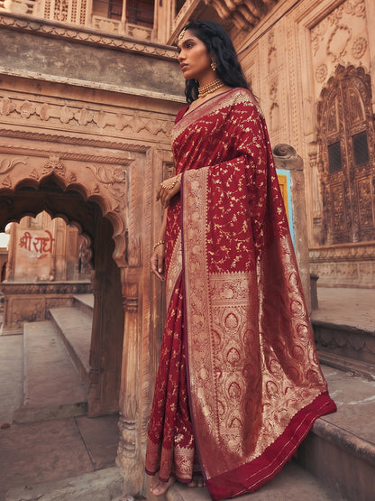 Sutriti Luxurious Maroon Soft Silk Saree for Women Festive Wedding Traditional Wear