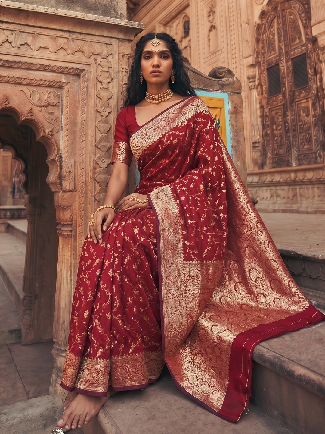 Sutriti Luxurious Maroon Soft Silk Saree for Women Festive Wedding Traditional Wear
