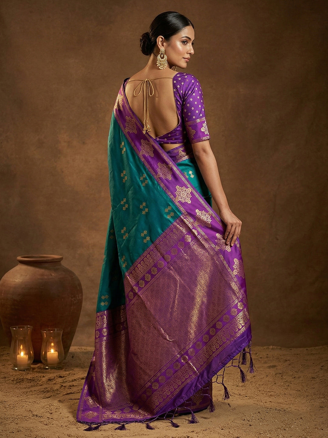 Sutriti Teal Green Banarasi Soft Silk Saree for Women Wedding Festive Ethnic Wear