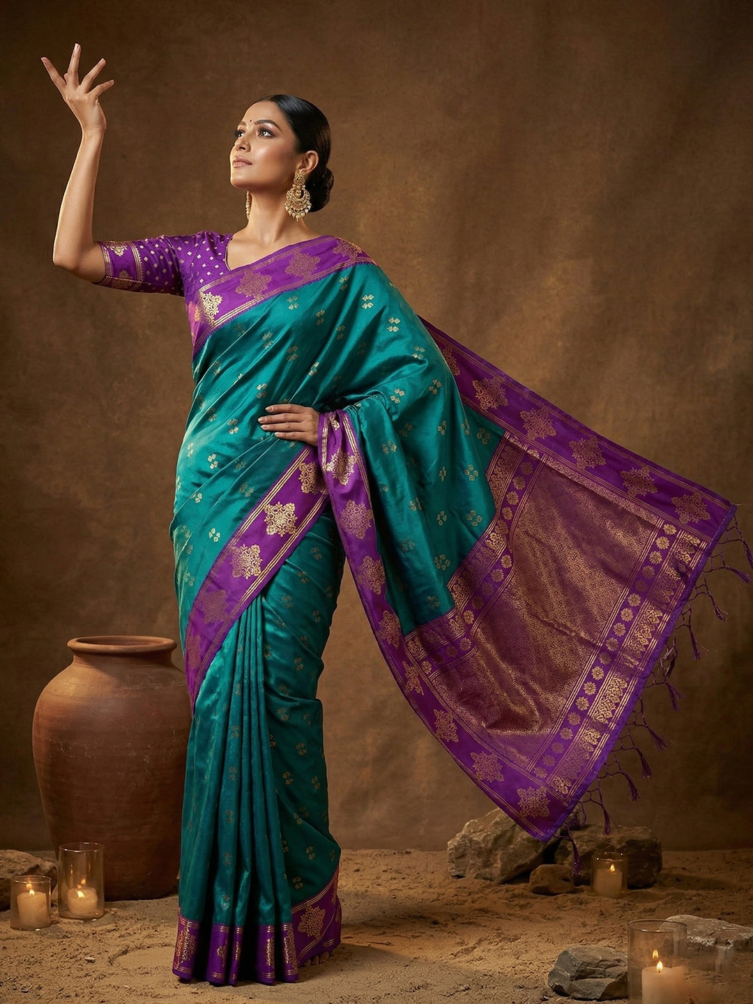 Sutriti Teal Green Banarasi Soft Silk Saree for Women Wedding Festive Ethnic Wear