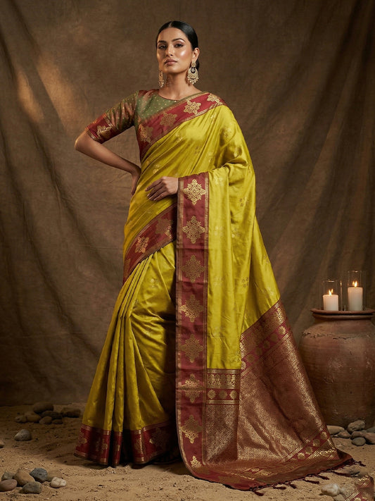 Sutriti Mustard Yellow Banarasi Soft Silk Saree for Women Wedding Festive Saree