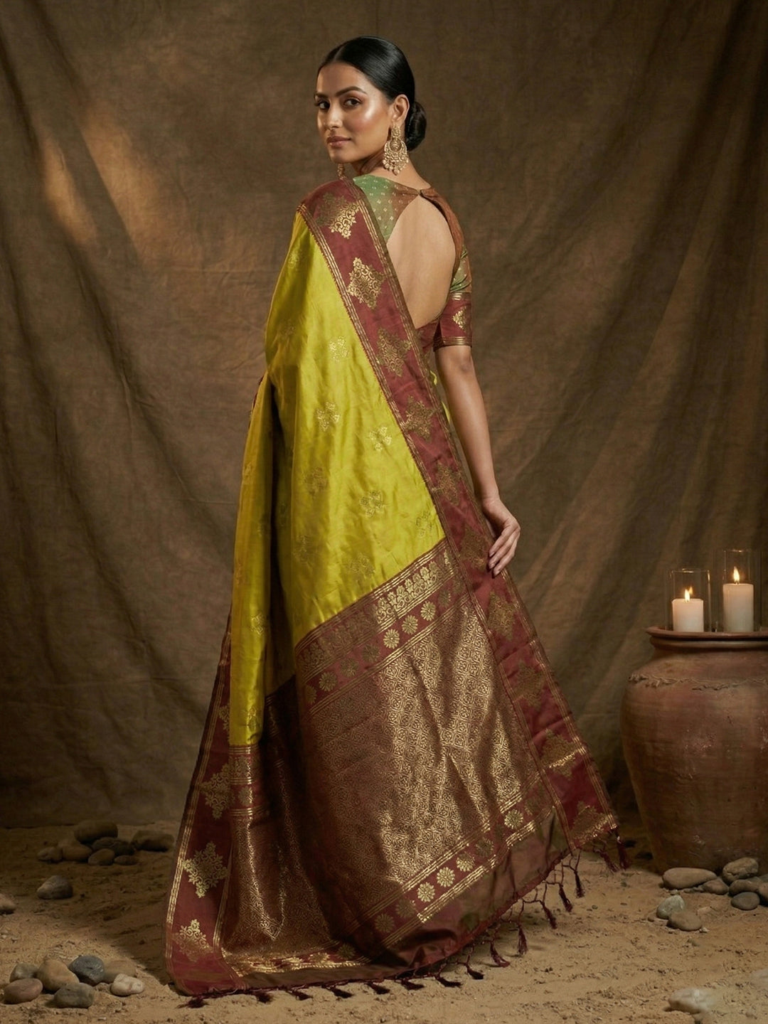 Sutriti Mustard Yellow Banarasi Soft Silk Saree for Women Wedding Festive Saree