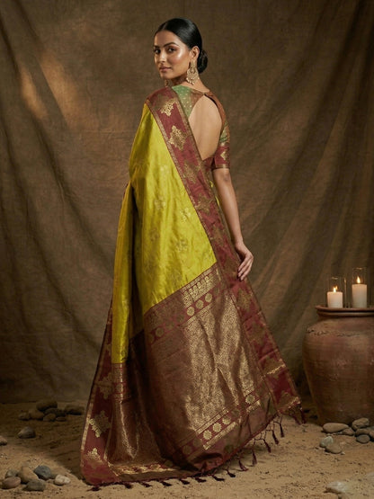 Sutriti Mustard Yellow Banarasi Soft Silk Saree for Women Wedding Festive Saree