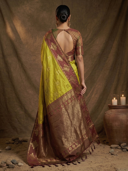 Sutriti Mustard Yellow Banarasi Soft Silk Saree for Women Wedding Festive Saree