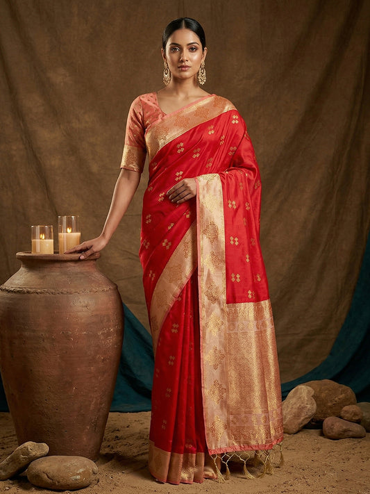 Sutriti Red Banarasi Soft Silk Saree for Women Wedding Festive Ethnic Saree