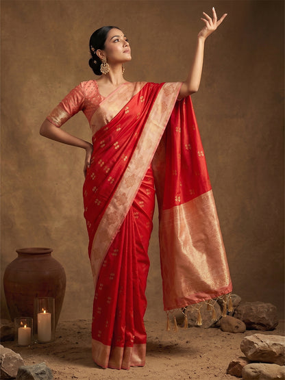 Sutriti Red Banarasi Soft Silk Saree for Women Wedding Festive Ethnic Saree