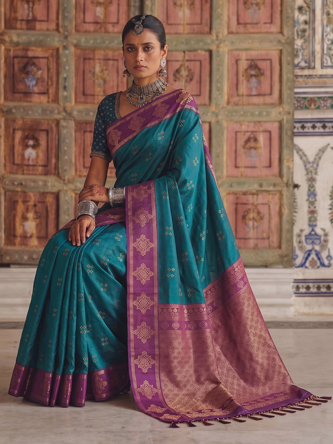 Sutriti Teal Green Banarasi Soft Silk Saree for Women Wedding Festive Ethnic Wear