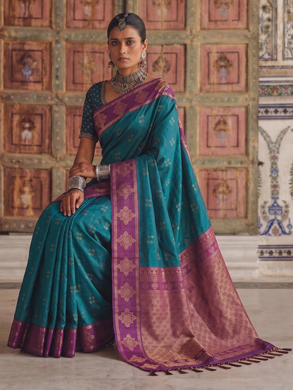 Sutriti Teal Green Banarasi Soft Silk Saree for Women Wedding Festive Ethnic Wear