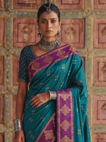 Sutriti Teal Green Banarasi Soft Silk Saree for Women Wedding Festive Ethnic Wear
