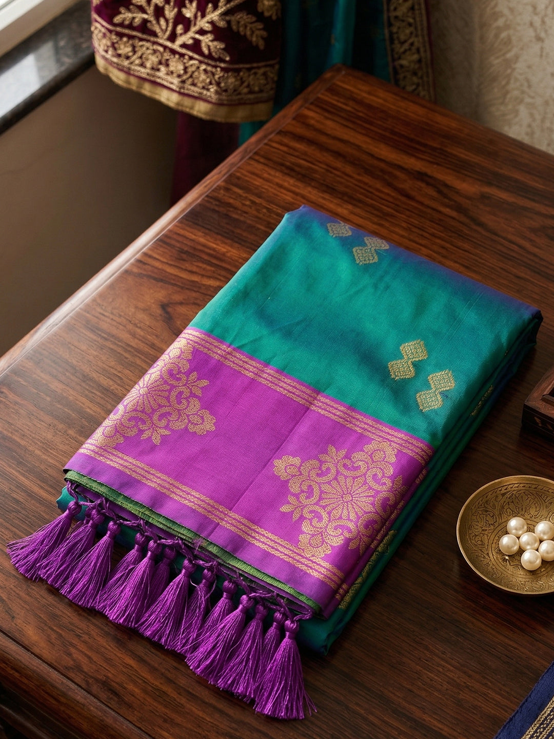 Sutriti Teal Green Banarasi Soft Silk Saree for Women Wedding Festive Ethnic Wear