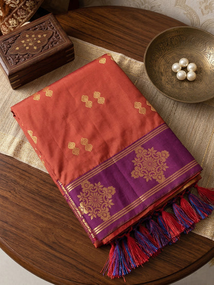 Sutriti Red Orange Banarasi Soft Silk Saree for Women Festive Wedding Ethnic Wear
