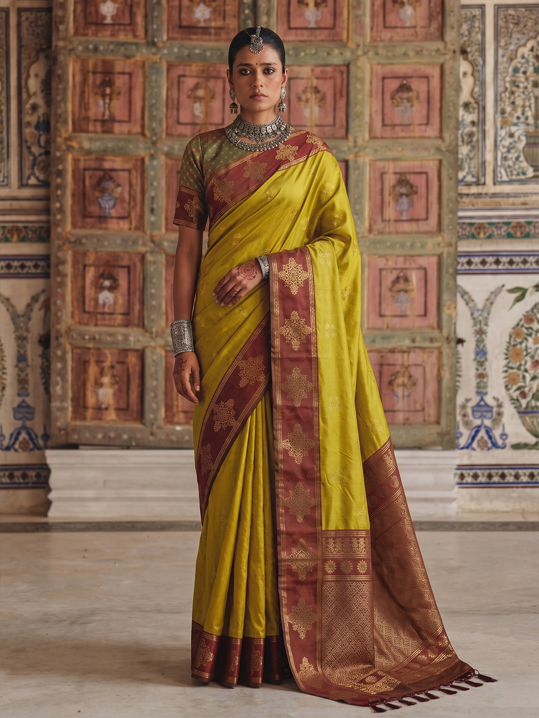 Sutriti Mustard Yellow Banarasi Soft Silk Saree for Women Wedding Festive Saree