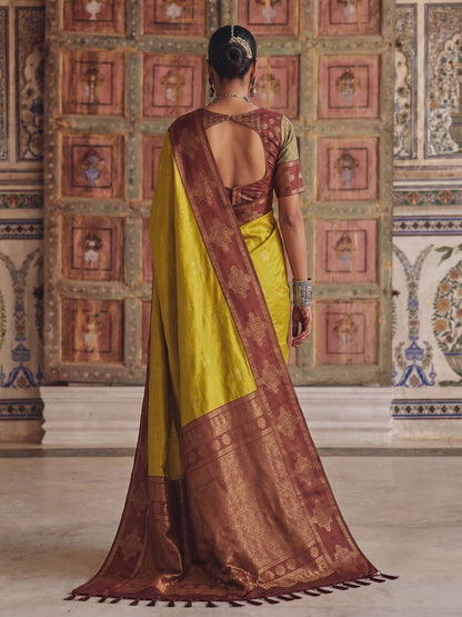 Sutriti Mustard Yellow Banarasi Soft Silk Saree for Women Wedding Festive Saree