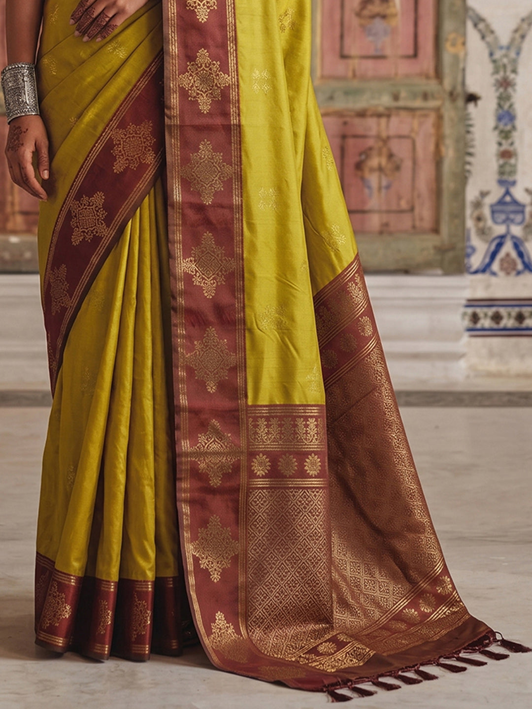 Sutriti Mustard Yellow Banarasi Soft Silk Saree for Women Wedding Festive Saree