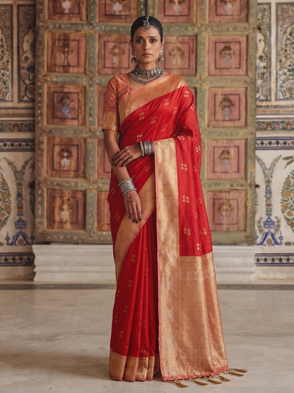 Sutriti Red Banarasi Soft Silk Saree for Women Wedding Festive Ethnic Saree