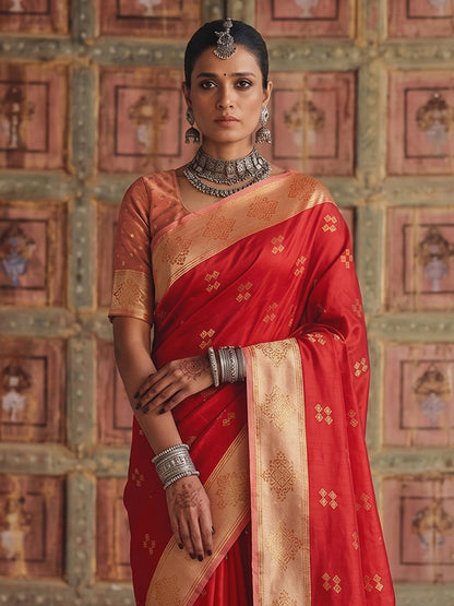 Sutriti Red Banarasi Soft Silk Saree for Women Wedding Festive Ethnic Saree