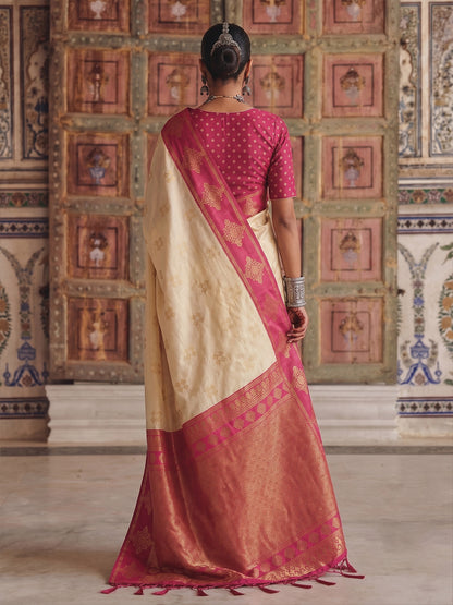 Sutriti Cream Banarasi Soft Silk Saree for Women Festive Wedding Ethnic Saree