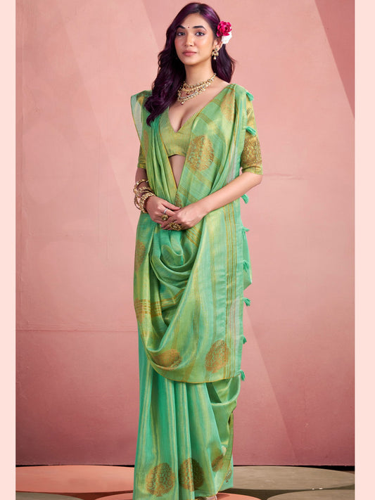 Sutriti Women Sea Green Woven Tissue Silk Saree with Mandala Motifs