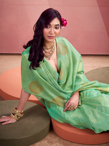 Sutriti Women Sea Green Woven Tissue Silk Saree with Mandala Motifs