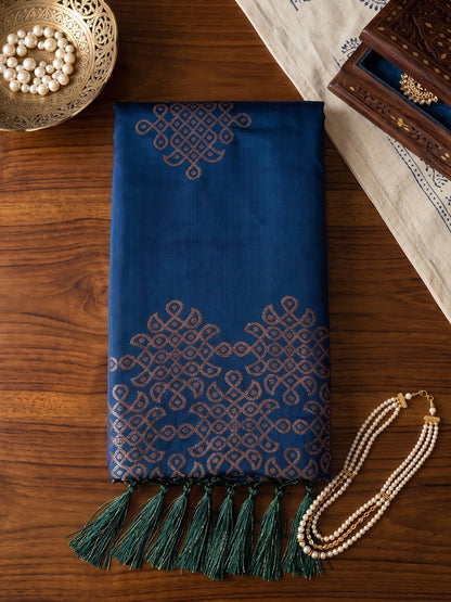 Sutriti Teal Blue Soft Silk Saree for Women with Navy Blouse Wedding Party Wear