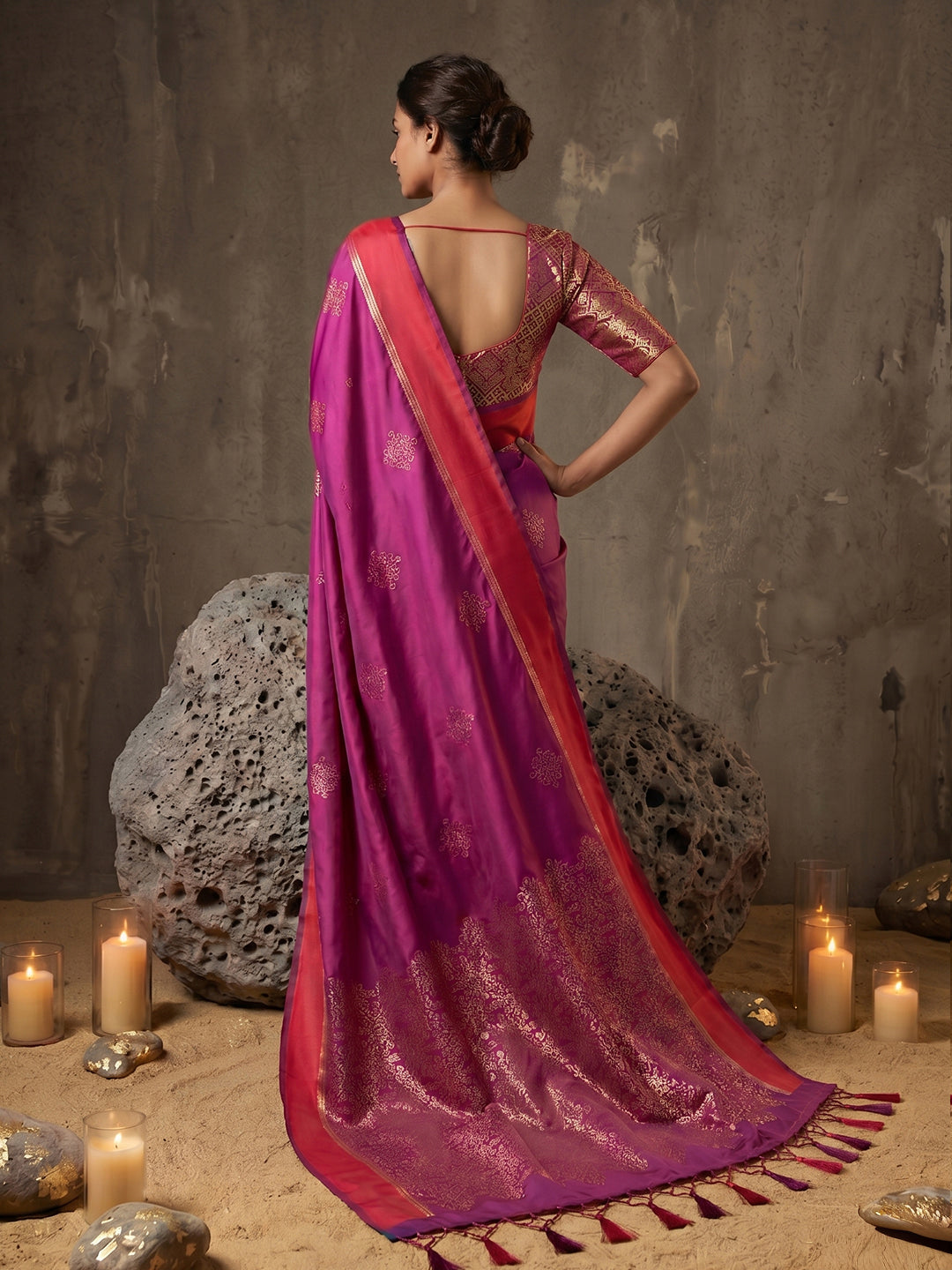 Sutriti Magenta Soft Silk Saree for Women with Red Blouse Wedding Party Wear