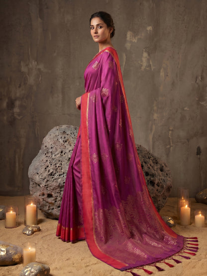 Sutriti Magenta Soft Silk Saree for Women with Red Blouse Wedding Party Wear