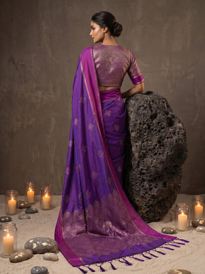 Sutriti Violet Soft Silk Saree for Women with Blue Blouse Wedding Party Wear