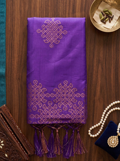 Sutriti Violet Soft Silk Saree for Women with Blue Blouse Wedding Party Wear
