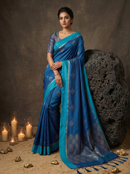 Sutriti Sky Blue Soft Silk Saree for Women with Blue Blouse Wedding Party Wear